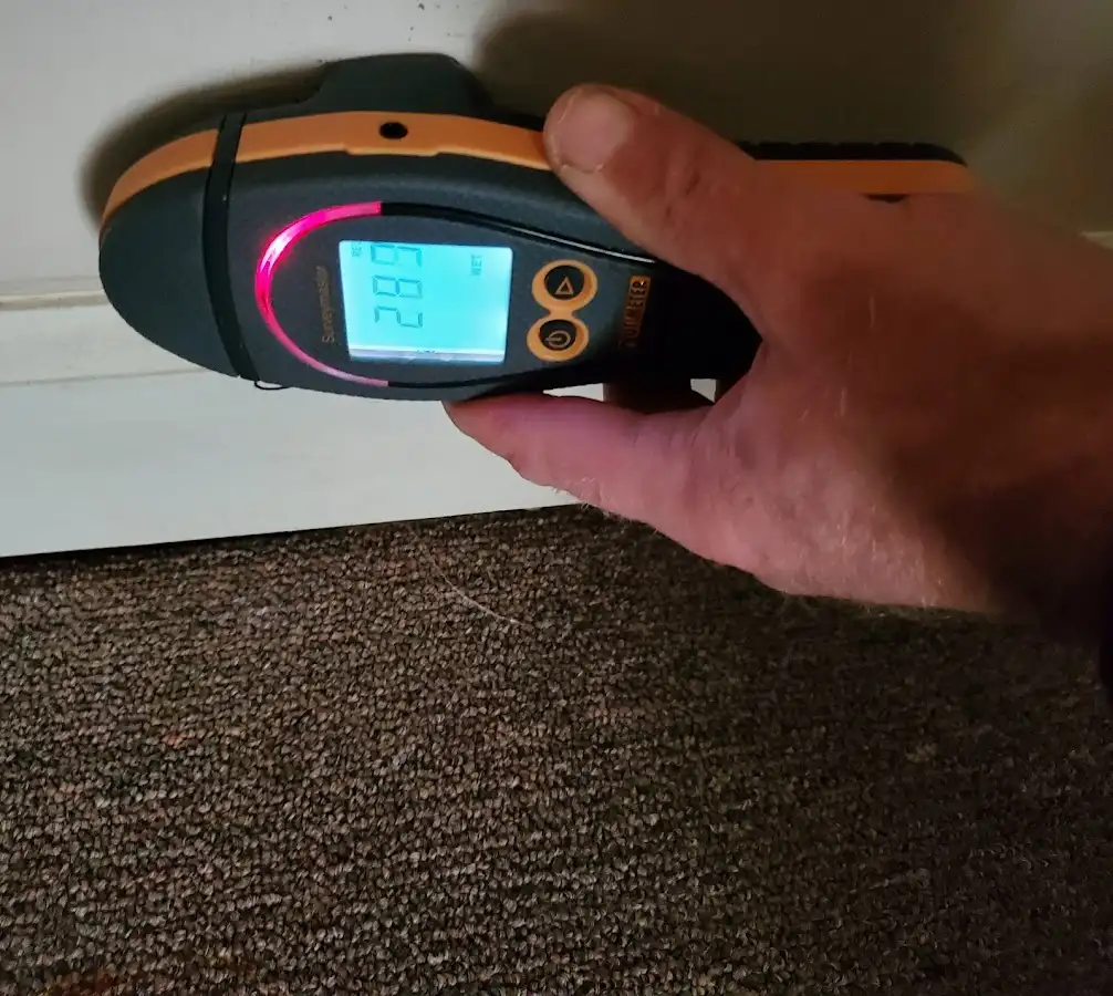 Moisture detection at baseboard during Burst Pipe Cleanup in Minnehaha